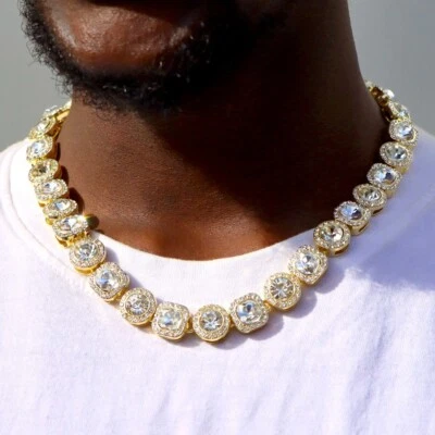 Collar de cadena de tenis círculo brillante cuadrado de hip hop con circonita cúbica de 3AAA+ para hombre Foto 1 de 4
