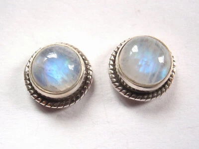 Moonstone 925 Sterling Silver Round Stud Earrings with Rope Style Accents - Image 1 of 3