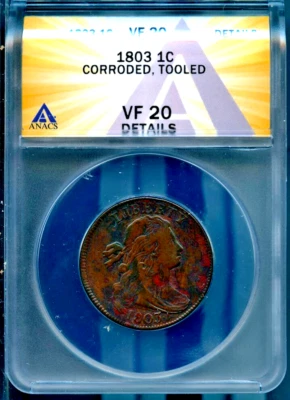 1803 1c Draped Bust Large Cent VF 20 Details ANACS # 7805683 + Bonus - Image 1 of 2