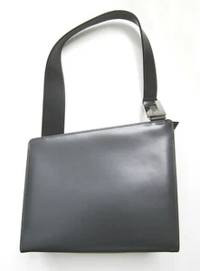LANCEL PARIS FRANCE TOP-ZIP SLANT-TOP DARK GREY LEATHER STRUCTURED HANDBAG EUC - Picture 1 of 12