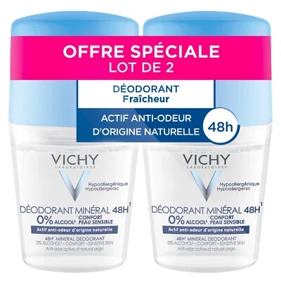 VICHY Desodorante Mineral 48H Antitranspirante Roll On Sin Sales de Aluminio 2X50ml Foto 1 de 2