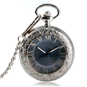 Luxury Silver Transparent Cover Men Male Mechanical Pocket Watch 30cm Chain Gift - Picture 1 of 6