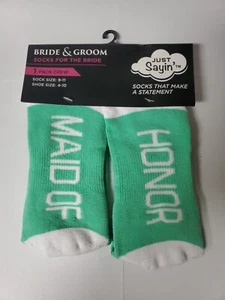 Maid Of Honor Crew Socks Green And White Vintage 80s Style Gift Bride Wedding  - Picture 1 of 6