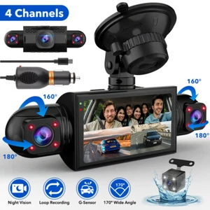 4 Channel Dash Cam 360° Dash Camera FHD 1080P Front Rear Inside Driving Recorder - Picture 1 of 18