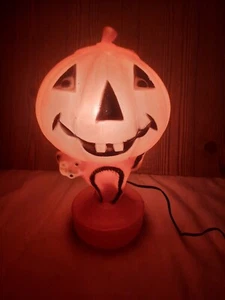 Vintage Halloween Pumpkin W/ Black Cat Jack-O-Lantern 13.5" Blow Mold WORKS - Picture 1 of 8