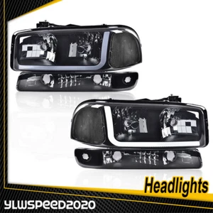 Headlamp For 1999-2007 GMC Sierra 1500 00-06 Yukon Headlights+Bumper Lamps Pair - Picture 1 of 12