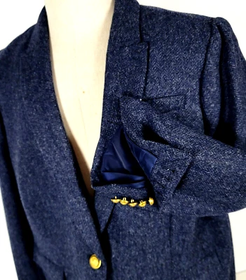 J.CREW Tweed Wool Blazer MOON Cloth Blue Herringbone Gold 1 Button Plus sz 24 - Image 1 of 4