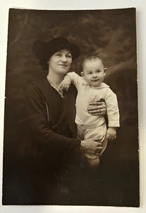 Ca 1920s Studio Portrait Photograph Mother and Child Baby Boy 4 x 6" - Picture 1 of 3