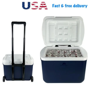 30 QT Rolling Hard Side Cooler 42-Can Wheeled Portable Cooler for Camping US - Picture 1 of 13