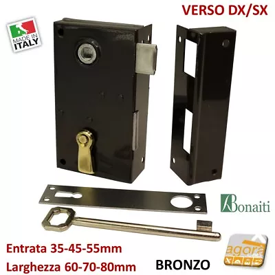 Serratura da applicare porte antiche BONAITI art.185 portoncino L60/70/80 bronzo - Image 1 of 3