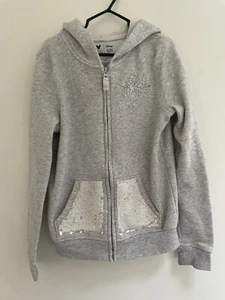 Disney Jumping Beans Kids Girls Frozen Flip Sequin Glitter Hooded Jacket Gray 8 - Picture 1 of 8