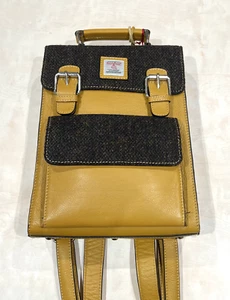 Harris Tweed Backpack - Genuine Leather Trim - Brown Herringbone/Mustard - Picture 1 of 4