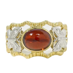 Anillo Granate Diamante 0.04ct Oro Amarillo K18 Pt900 Mariposa EE. UU. 5.1g - Imagen 1 de 9