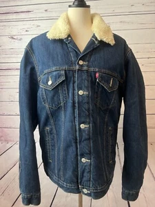 Levis Denim Sherpa Fur Lined Trucker Jacket Mens Large Western Work Ranch - Picture 1 of 13