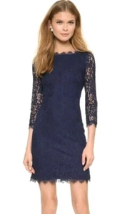 Diane Von Furstenberg Zarita Midnight Navy Stretch Lace Shift Dress 6 - Picture 1 of 21