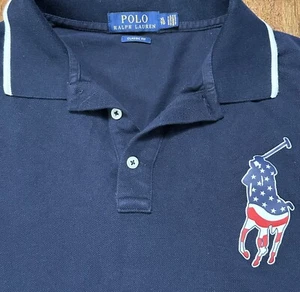 Polo Ralph Lauren Navy Blue Classic Fit Shirt Big Patriotic Red White Pony XL - Picture 1 of 3