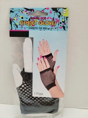 1 Par de Guantes Negros de Rejilla Sin Dedos Años 80 Disfraz Fiesta Divertido Hasta la Muñeca Foto 1 de 3