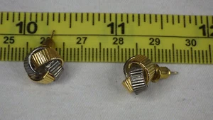 Vintage 14K Posts White and Yellow Gold Tone Textured Knot Studs Confidant - Picture 1 of 5