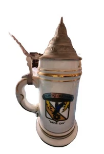 Rare German Beer Stein Ceramic Porcelain With Pewter Lid Vintage Antique - Picture 1 of 13