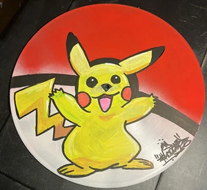 Disco vinile dipinto a mano graffiti shortiez inchiostro arte Pokémon palla Pikachu deco - Foto 1 di 1