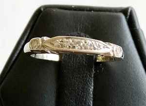 Antique Art Deco 14k White Gold Diamond Half Band Ring - Picture 1 of 5