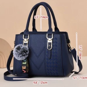 Women’s Navy Blue Leather Shoulder Bag Large Capacity Handbag Crossbody Purse - Picture 1 of 8