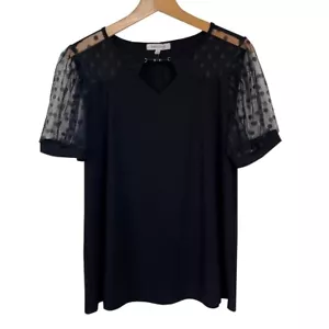 Blusa para mujer Emma & Olive negra manga abullonada punto suizo ojo de cerradura nueva sin etiquetas - Imagen 1 de 6