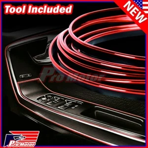 Chrome Red Car Interior Door Gap Edge Line Insert Molding Trim Strip Accessory - Picture 1 of 4
