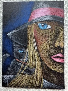 ACEO Original Black Cat Halloween “Black Cat 191” Artist Cyra Cancel 2007 - Picture 1 of 4