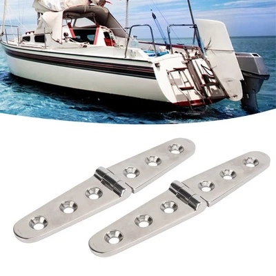 Pair Heavy Duty Strap Hinge With Holes 316 Stainless Steel Marine Boat Home - Image 1 of 4