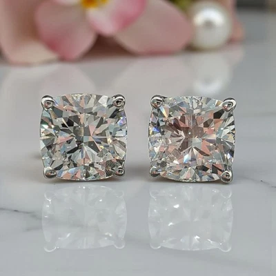 2.00 Cushion E VS1 Lab Grown Diamond Studs IGI Certified 14k White Gold - Image 1 of 4