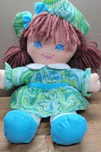 Vintage 1996 Precious Mine braune Haare Plüsch Stoffpuppe gut gemacht grün blau Kleid - Bild 1 von 10