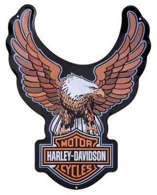 Placa de estanho em relevo Harley-Davidson, barra e escudo em forma de águia, 15,5 x 20 polegadas - Imagem 1 de 2