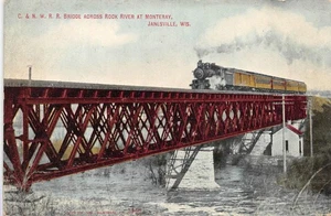 C & NWRR Bridge Rock River Monteray, Janesville, WI Train Vintage Postcard - Picture 1 of 1