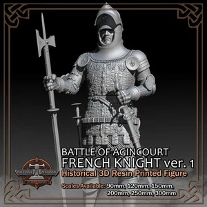 Agincourt Caballero Francés 1 - Modelo de Figura Impreso en Resina 3D - Escala 90mm a 300mm - Imagen 1 de 15