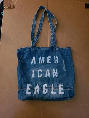 American Eagle Denim Tote Bag Distressed Blue Jean Purse Grocery Book Bag - Изображение 1 из 4