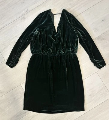 Vestido Lafayette 148 NY Mezcla Seda Terciopelo Verde Manga Larga Cremallera Mangas Talla 16 Foto 1 de 4