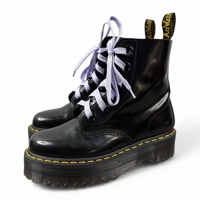 Doc Dr Martens Molly Black Patent Leather Platform Chunky Combat Boots 8 - Image 1 of 4