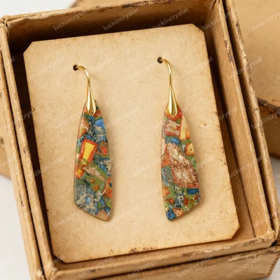 Pendientes de jaspe florales naturales meditación curativa calma boho pendiente colgante Foto 1 de 4