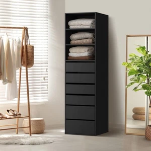 Oikiture Wardrobe Storage Cabinet Shelf Unit Clothes 3 Shelves 6 Drawers Black - Picture 1 of 10