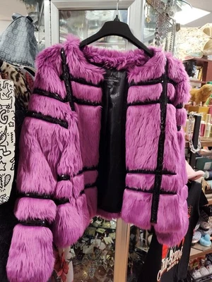 Abrigo Donna Salyers Fabulous ROSA ORQUÍDEA NEGRO LENTEJUELAS Imitación Piel Talla GRANDE, NUEVO CON ETIQUETAS Foto 1 de 4