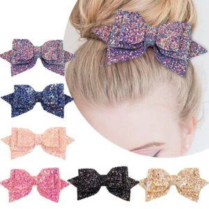 5" Glitter Hair Bows for Girls Multi-Color Hair Clips Teens & Toddlers 6 Pcs - Picture 1 of 9