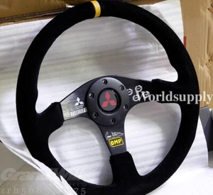 OMP 350mm 14' Mitsubishi Suede Leather Flat Black Racing Sport Steering Wheel - Picture 1 of 8