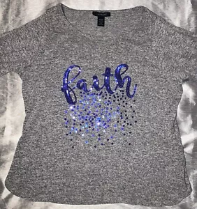 Ashley Stewart Plus-Size 18-20 Faith Graphic Design Knit Top Open Sleeve Shirt - Picture 1 of 7