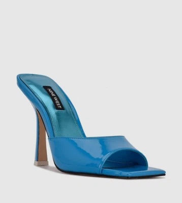 Sandalias Nine West Aurea para mujer 6,5 charol azul sin cordones punta cuadrada deslizable JOBB317 Foto 1 de 4