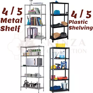 5 / 4 Tier Metal Storage Rack Shelving Wire Shelf Kitchen Office Garage UNIT - Picture 1 of 15