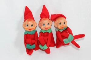 Set Of 3 Vintage Christmas Felt Pixie Elf Knee Huggers Red Green Japan - Picture 1 of 5