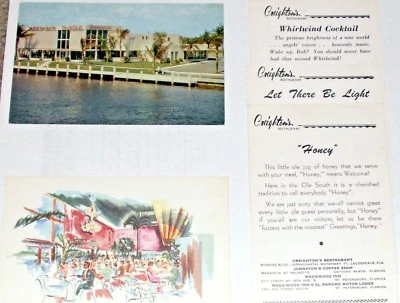 5 Vintage MID CENTURY FLORIDA RESTAURANT PostCard Set-FT LAUDERDALE~CREIGHTON'S - Image 1 of 2