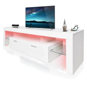 Unbranded TV Stand 63.93"W Fits TV's up to 75" Wood in White w/ LED Lights - Picture 1 of 6
