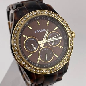 Fossil Stella Watch ES-2795 Womens Day Date 24H Gem Set Bezel Quartz Analog - Picture 1 of 13